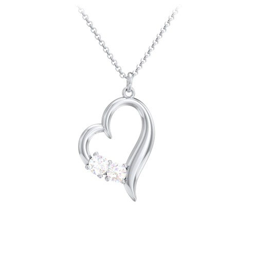 Tilted Open Heart Pendant with Gemstones – Sterling Silver with Diamond