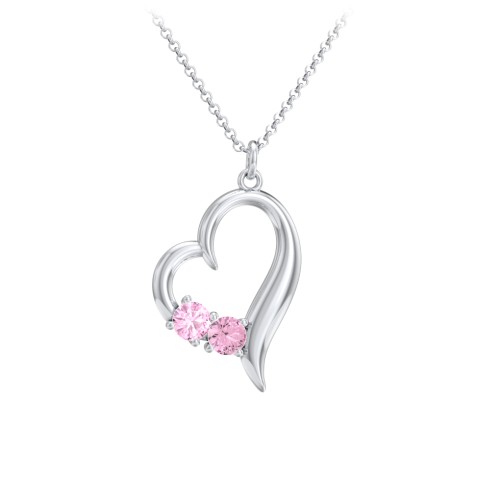 Tilted Open Heart Pendant with Gemstones – Sterling Silver with Pink Tourmaline