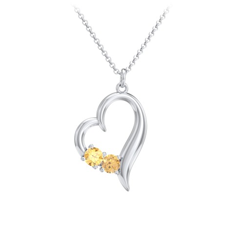 Tilted Open Heart Pendant with Gemstones – Sterling Silver with Citrine