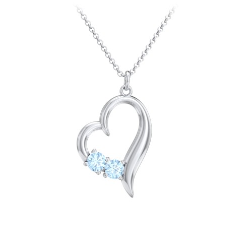 Tilted Open Heart Pendant with Gemstones – Sterling Silver with Blue Topaz