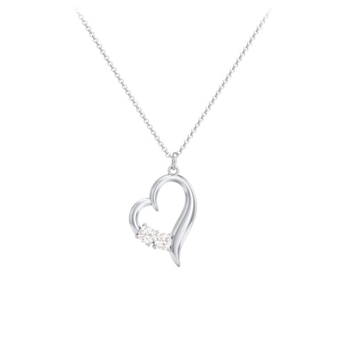 Tilted Open Heart Pendant with Gemstones – Sterling Silver with Cubic Zirconia