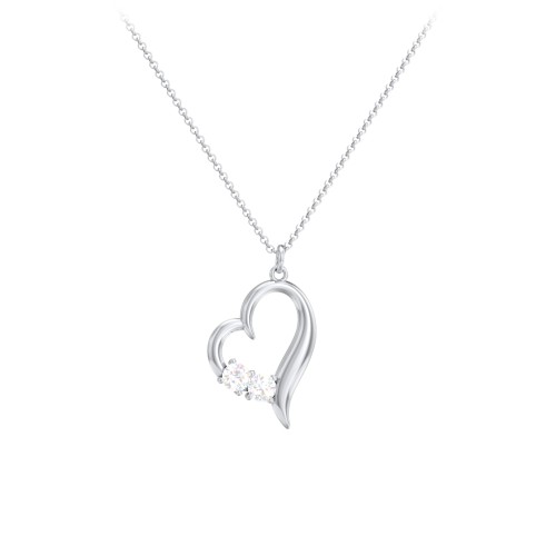 Tilted Open Heart Pendant with Gemstones – Sterling Silver with Diamond