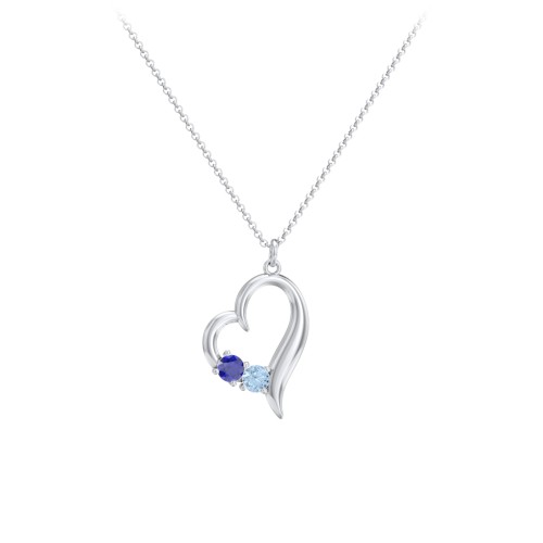 Tilted Open Heart Pendant with Gemstones – Sterling Silver with Blue Sapphire and Blue Topaz