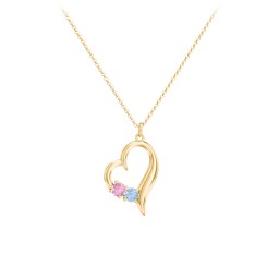 Tilted Open Heart Pendant with Gemstones in 10K Solid Yellow Gold with Fancy Pink Premium Zirconia and Blue Topaz