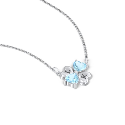 Lucky Clover Hearts And Gemstones Necklace – Sterling Silver with Blue Topaz