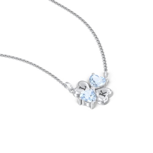Lucky Clover Hearts And Gemstones Necklace – Sterling Silver with Aquamarine