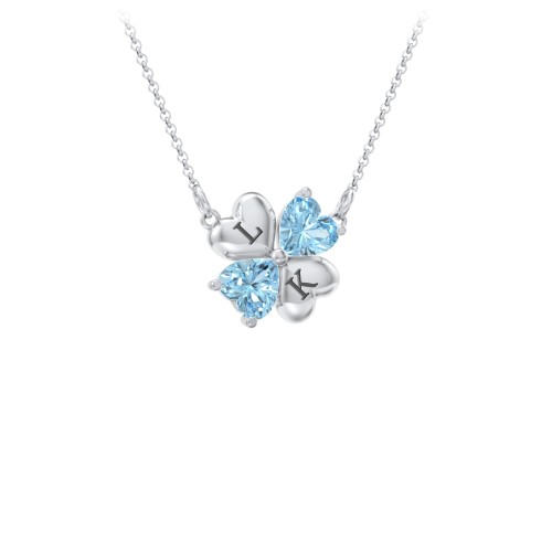 Lucky Clover Hearts And Gemstones Necklace – Sterling Silver with Blue Topaz