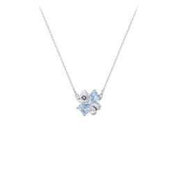 Lucky Clover Hearts And Gemstones Necklace in 925 Sterling Silver with Aquamarine