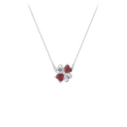 Lucky Clover Hearts And Gemstones Necklace in 925 Sterling Silver with Ruby