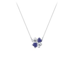Lucky Clover Hearts And Gemstones Necklace in 925 Sterling Silver with Blue Sapphire
