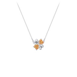Lucky Clover Hearts And Gemstones Necklace in 925 Sterling Silver with Citrine
