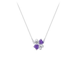 Lucky Clover Hearts And Gemstones Necklace in 925 Sterling Silver with Amethyst