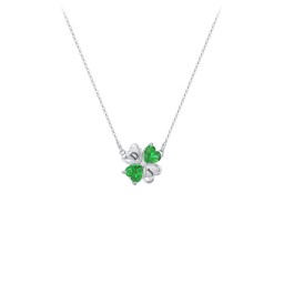 Lucky Clover Hearts And Gemstones Necklace in 925 Sterling Silver with Emerald