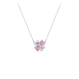 Lucky Clover Hearts And Gemstones Necklace in 925 Sterling Silver with Pink Tourmaline