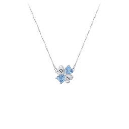 Lucky Clover Hearts And Gemstones Necklace in 925 Sterling Silver with Blue Topaz