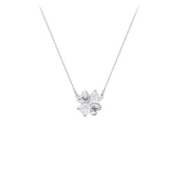 Lucky Clover Hearts And Gemstones Necklace in 925 Sterling Silver with Diamond