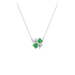 Lucky Clover Hearts And Gemstones Necklace in 925 Sterling Silver with Emerald