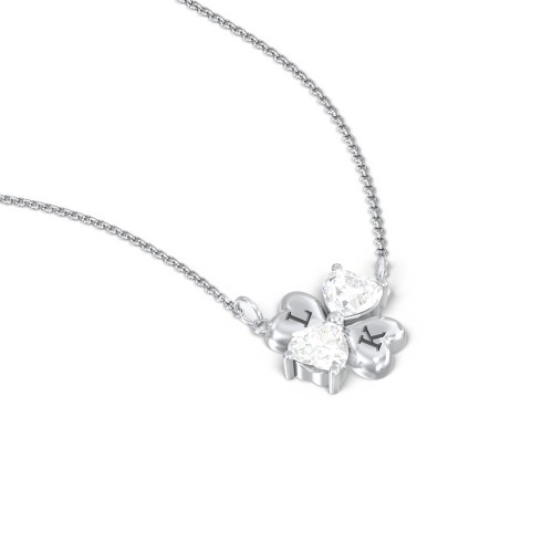 Lucky Clover Hearts And Gemstones Necklace – Sterling Silver with Diamond