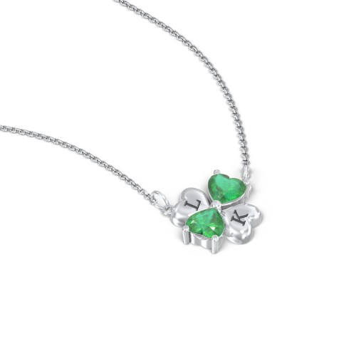 Lucky Clover Hearts And Gemstones Necklace – Sterling Silver with Emerald