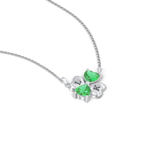 Lucky Clover Hearts And Gemstones Necklace – Sterling Silver with Emerald