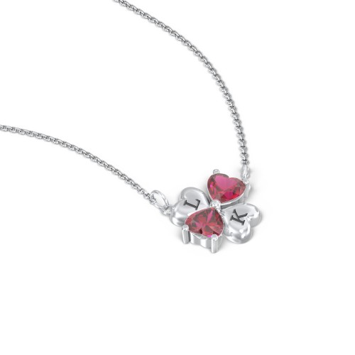 Lucky Clover Hearts And Gemstones Necklace – Sterling Silver with Ruby