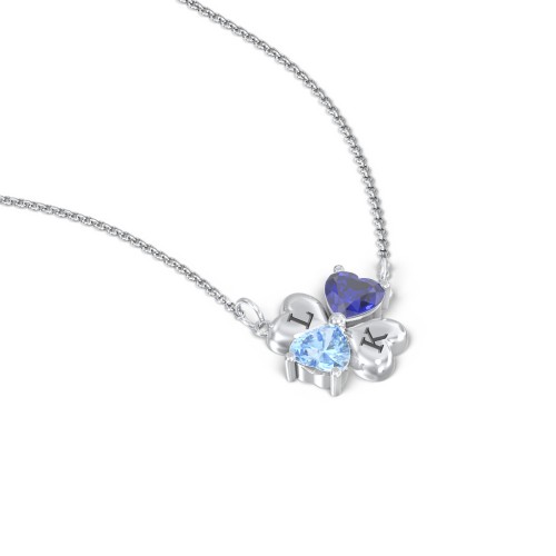 Lucky Clover Hearts And Gemstones Necklace – Sterling Silver with Blue Sapphire and Blue Topaz