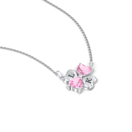 Lucky Clover Hearts And Gemstones Necklace – Sterling Silver with Pink Tourmaline