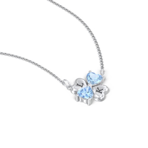 Lucky Clover Hearts And Gemstones Necklace – Sterling Silver with Blue Topaz