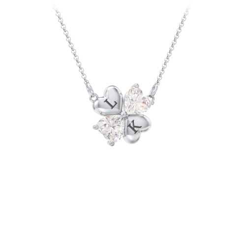 Lucky Clover Hearts And Gemstones Necklace – Sterling Silver with Cubic Zirconia