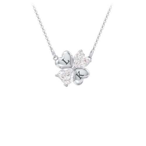 Lucky Clover Hearts And Gemstones Necklace – Sterling Silver with Diamond