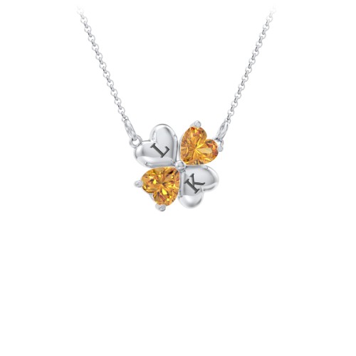 Lucky Clover Hearts And Gemstones Necklace – Sterling Silver with Citrine