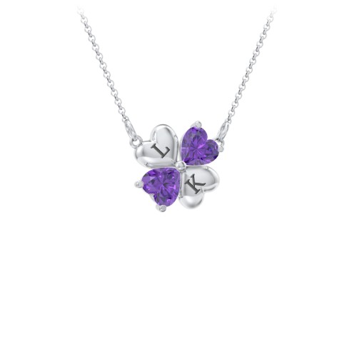 Lucky Clover Hearts And Gemstones Necklace – Sterling Silver with Amethyst