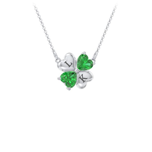 Lucky Clover Hearts And Gemstones Necklace – Sterling Silver with Emerald
