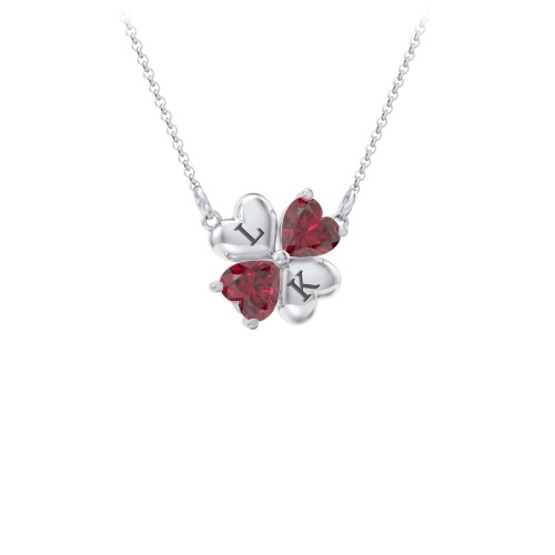 Lucky Clover Hearts And Gemstones Necklace – Sterling Silver with Ruby