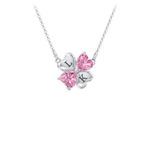 Lucky Clover Hearts And Gemstones Necklace – Sterling Silver with Pink Tourmaline
