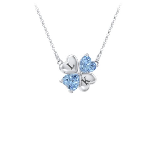 Lucky Clover Hearts And Gemstones Necklace – Sterling Silver with Blue Topaz