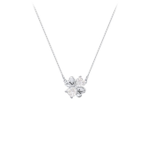 Lucky Clover Hearts And Gemstones Necklace – Sterling Silver with Diamond