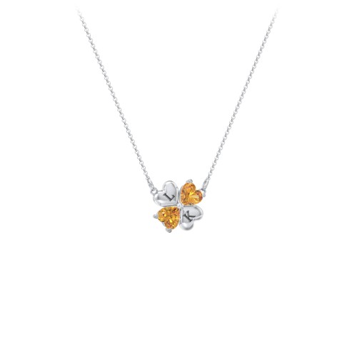 Lucky Clover Hearts And Gemstones Necklace – Sterling Silver with Citrine