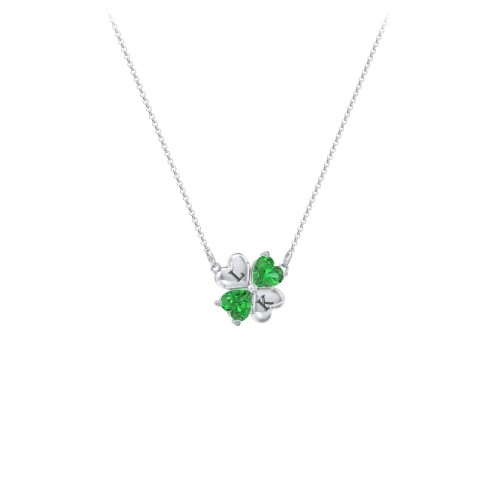 Lucky Clover Hearts And Gemstones Necklace – Sterling Silver with Emerald