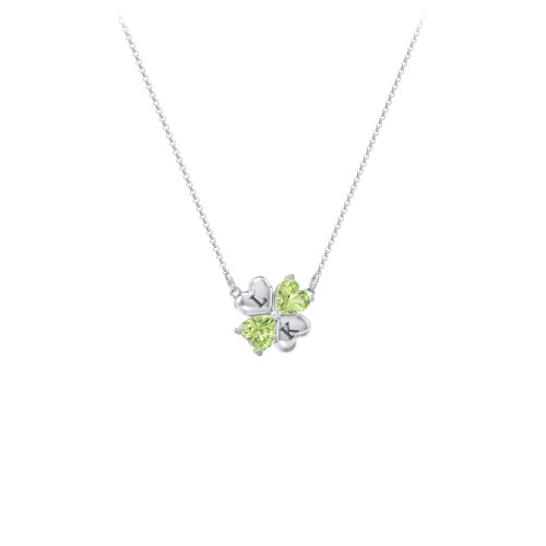 Lucky Clover Hearts And Gemstones Necklace – Sterling Silver with Peridot