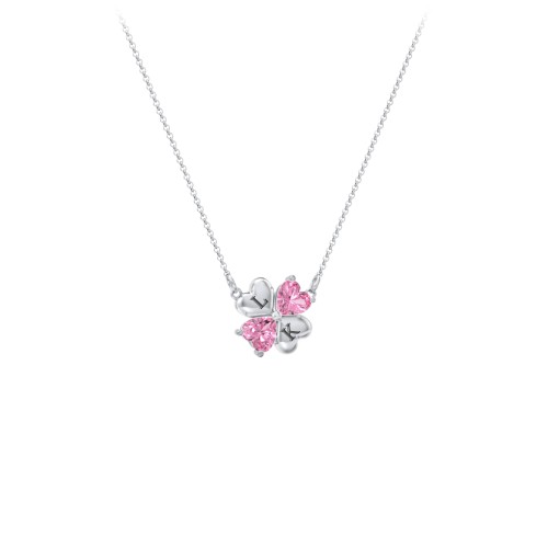 Lucky Clover Hearts And Gemstones Necklace – Sterling Silver with Pink Tourmaline