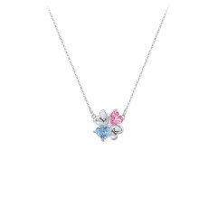 Lucky Clover Hearts And Gemstones Necklace – 10K Yellow Gold with Pink Tourmaline and Blue Topaz