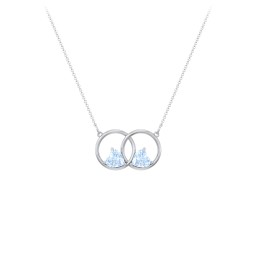 Interlocking Rings Pendant with Heart Gemstones in 925 Sterling Silver with Aquamarine