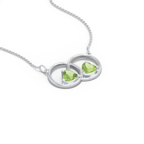 Interlocking Rings Pendant with Heart Gemstones