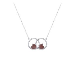 Interlocking Rings Pendant with Heart Gemstones in 925 Sterling Silver with Garnet