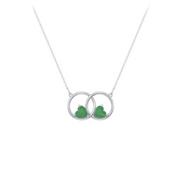 Interlocking Rings Pendant with Heart Gemstones in 925 Sterling Silver with Emerald
