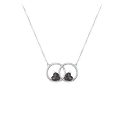 Interlocking Rings Pendant with Heart Gemstones in 925 Sterling Silver with Smokey Quartz