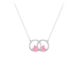 Interlocking Rings Pendant with Heart Gemstones in 925 Sterling Silver with Pink Tourmaline