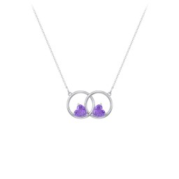 Interlocking Rings Pendant with Heart Gemstones in 925 Sterling Silver with Amethyst