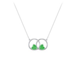 Interlocking Rings Pendant with Heart Gemstones in 925 Sterling Silver with Emerald